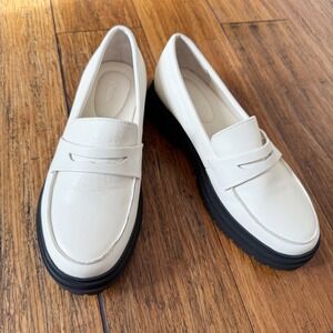 Quince Cream Italian Leather‎ Platform Loafers Women US 7.5 Chunky Lug Sole